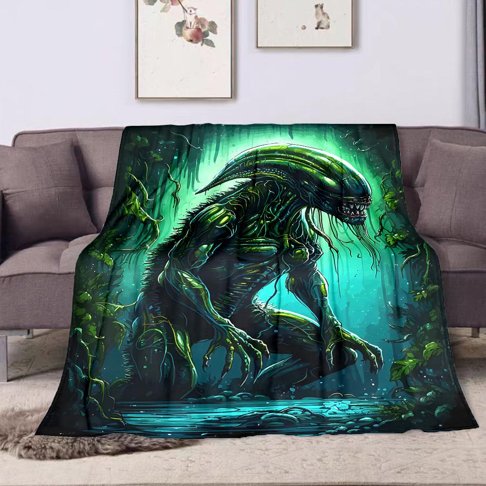 1PC Alien creature standing in forest printed blanket all seasons multi-purpose blanket suitable for sofa, camping, travel, car