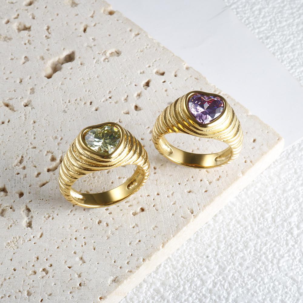 Роскошное кольцо с сердечком из нержавеющей стали 316 для женщин, высококачественные кольца с персиковым сердечком и цирконием, кольца на палец, ювелирные изделия