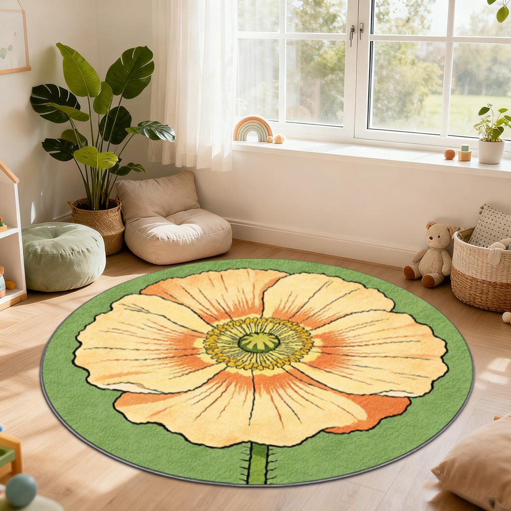 Boho Floral Round Area Rug Petal Design Decorative Indoor Living Room Mat Carpet Cottage Style Home Decor Flooring Gift Mat