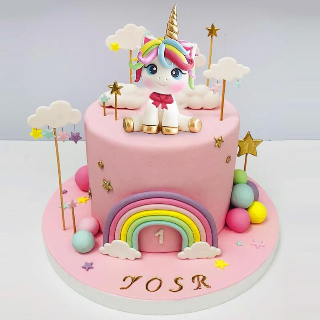 25PCS Unicorn Rainbow Cake Decorations with Rainbow Stars Unicorn Balls for Boys Girls Kids Birthday Party Baby Shower Supplies