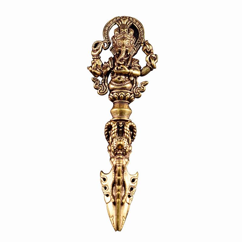 Solid Brass Tibetan Vajra Dorje Ritual Staff Handheld Ornament Buddha Statue Decorative Figurine