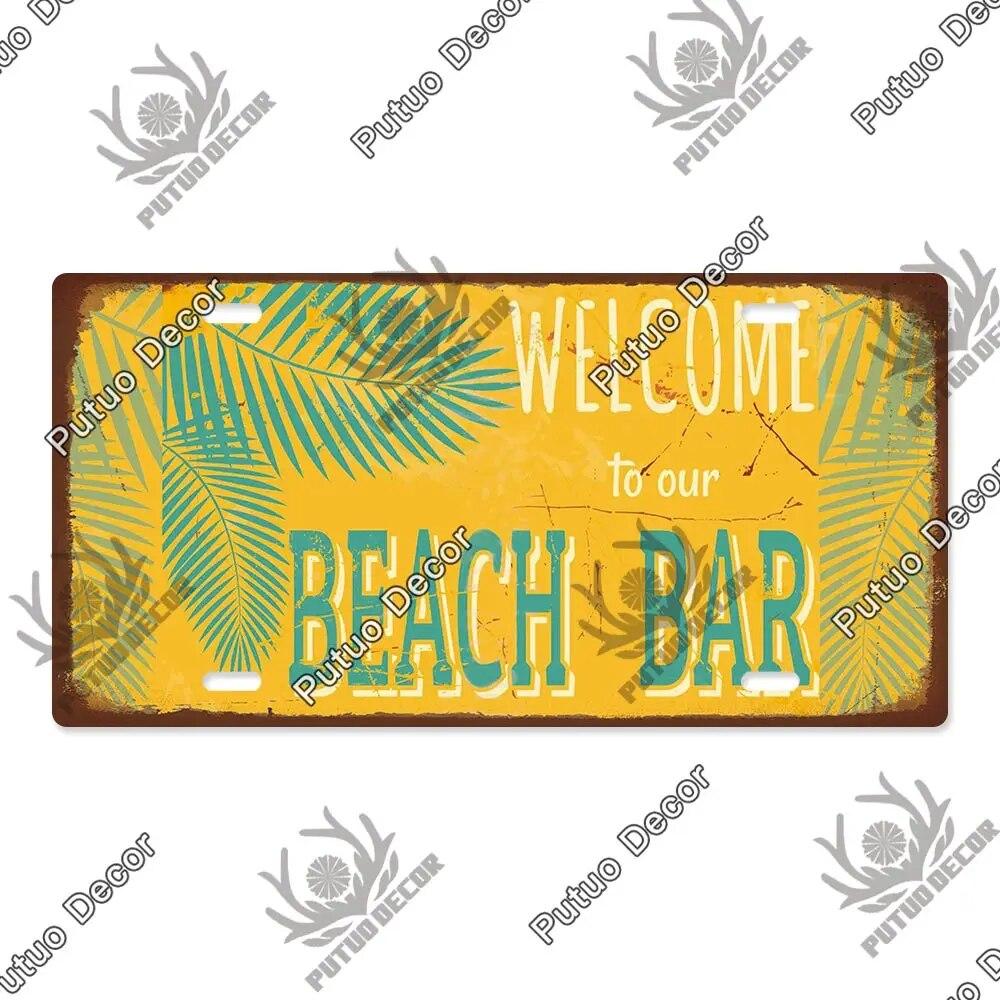 Putuo Decor Beach Retro Tin Sign Licenses Plate Plaque Metal Vintage Poster for Pub Bar Surf Club Man Cave Wall Art Decoration
