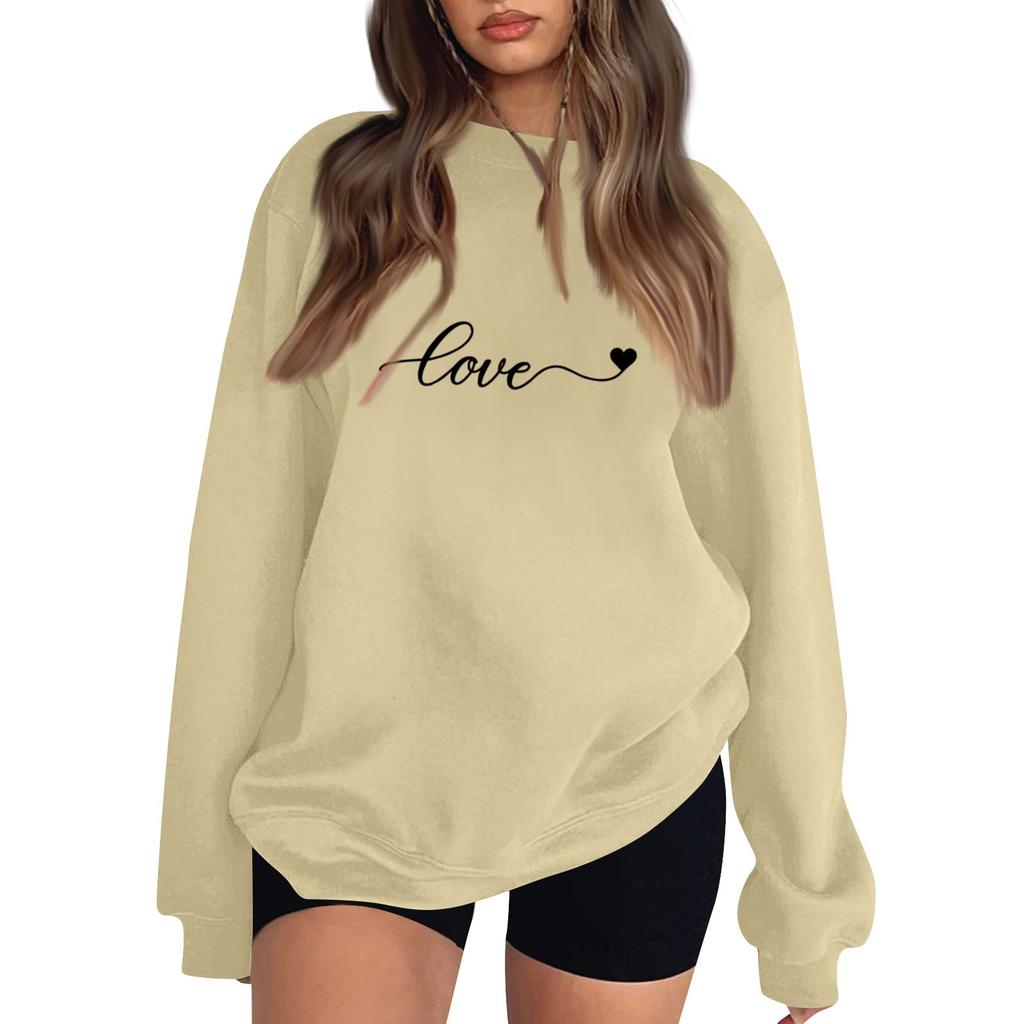 Women's Round Neck Tops Cotton Women's Casual Fashion Valentine's Day Print Long Sleeve O-Neck Pullover Top Blouse