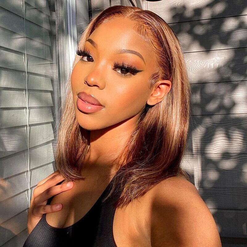 Synthetic fiber women's wig, gradient color short straight hair