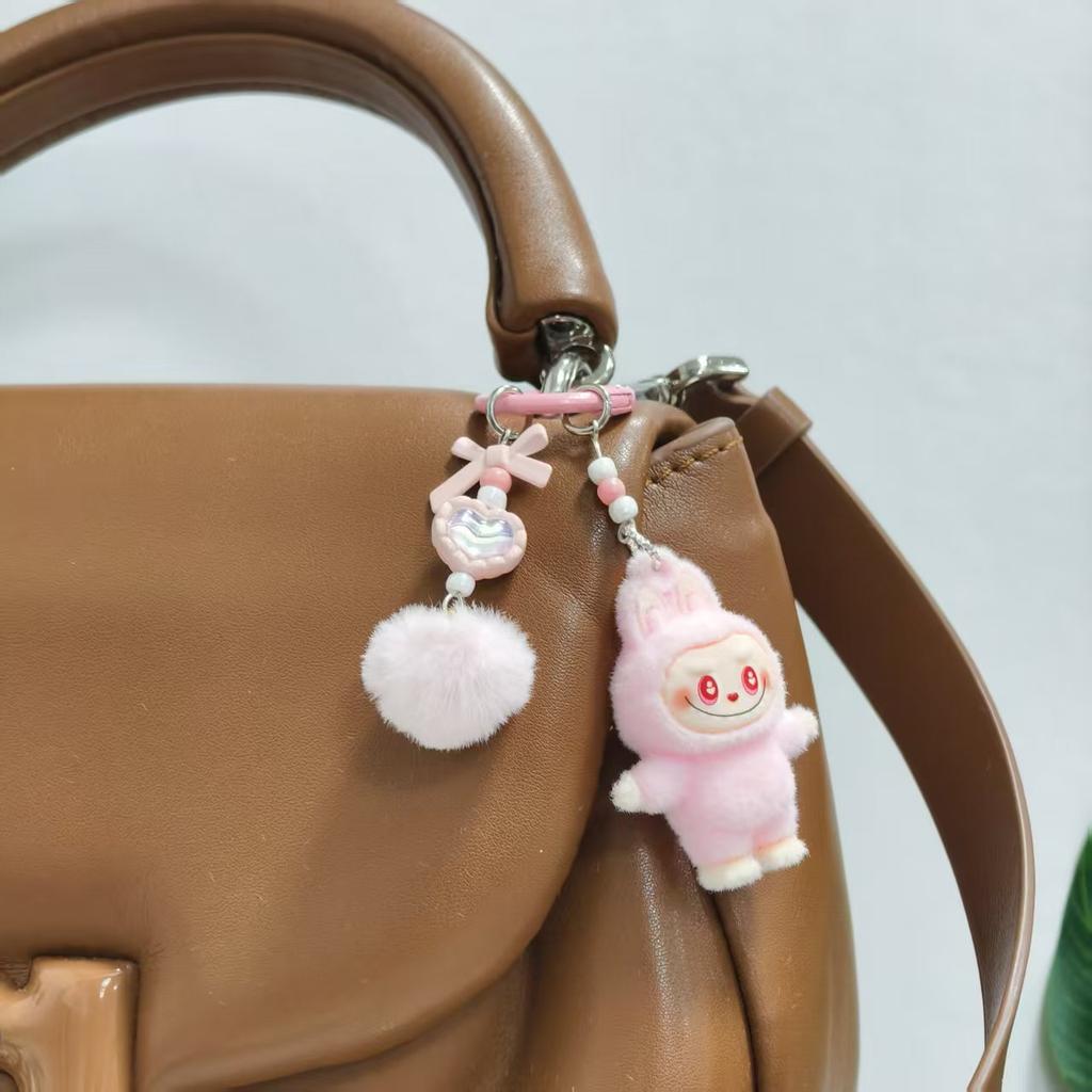 Labubu Cloth Cute Grain Standing Flocking Labubu Bag Couple Car Keychain Decorative Pendant Mobile Phone Chain