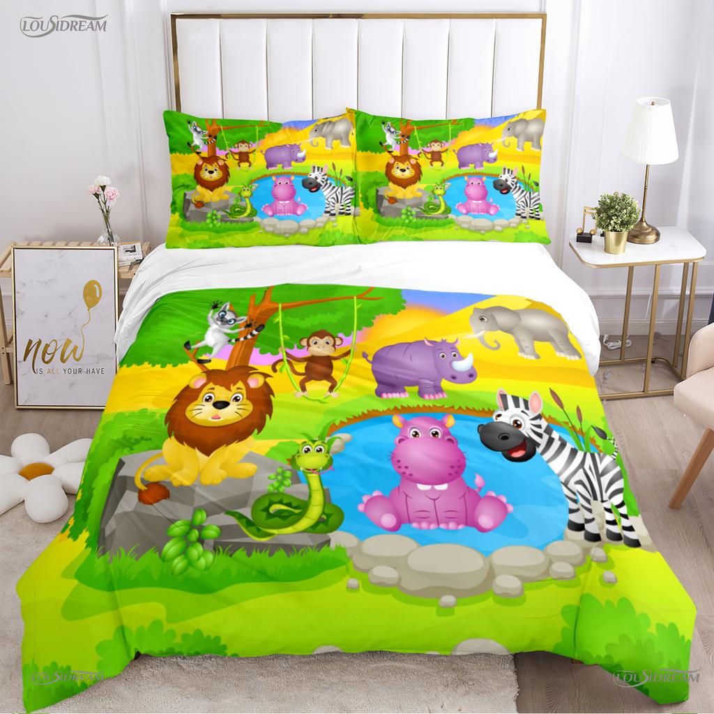 Jungle Animal Cute Casal All Season Duvet Cover Comforter Bedding Sets Soft Quilt Cover and Pillowcases Single/Double/Queen/King