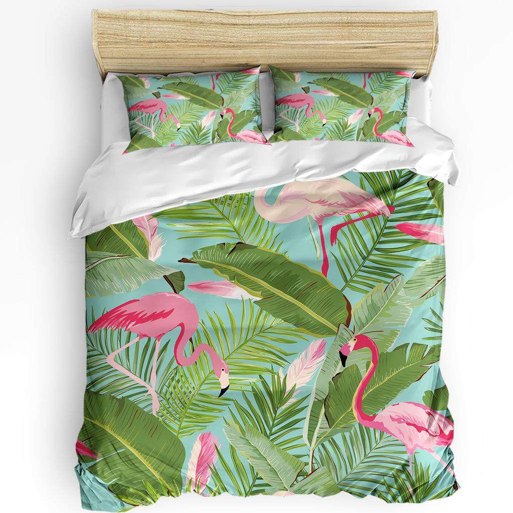 Green Parrot Animal Tropical Plant Flower 3Pcs Bedding Set For Double Bed Home Textile Duvet Cover Quilt Cover Pillowcase
