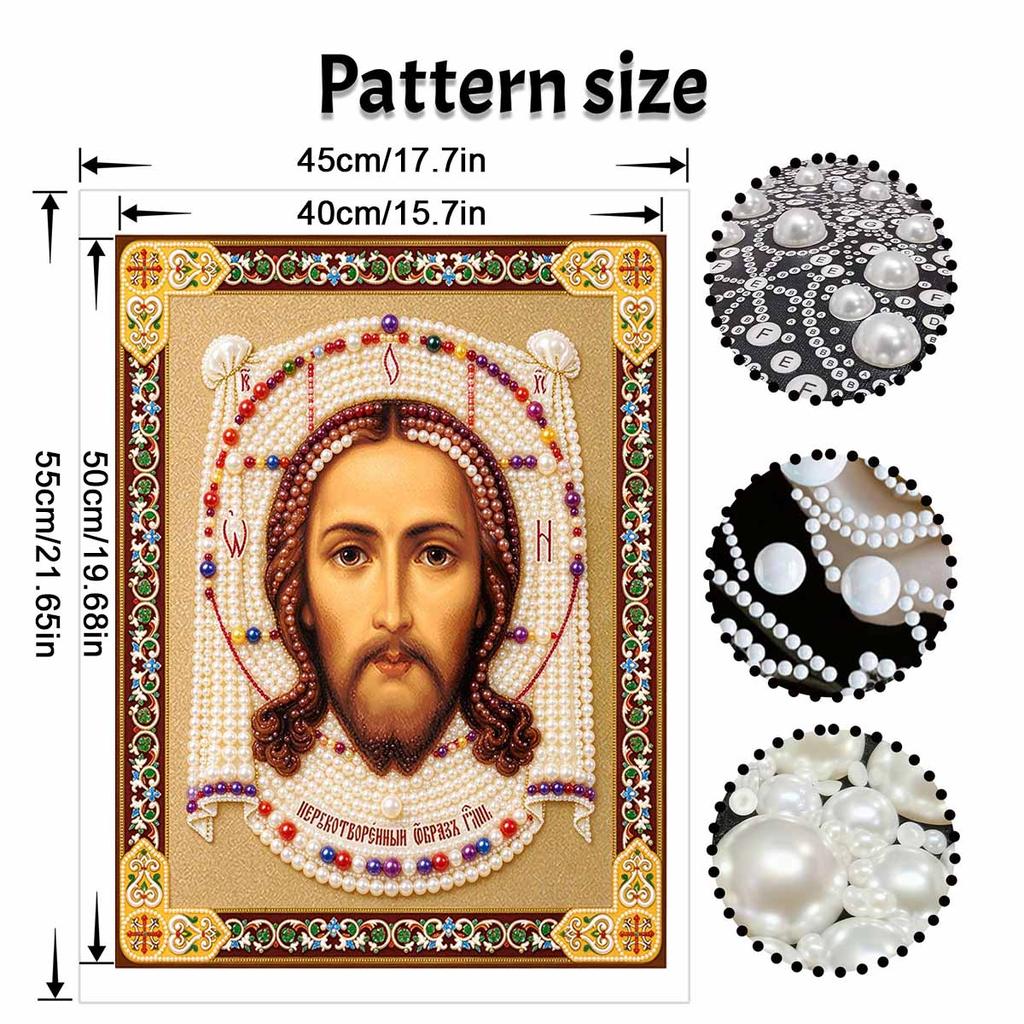 Jesus Christ Religious Framed Pearl Painting Kit DIY 3D Sparkling Bead Canvas Art Relaxing Handmade Craft Gift for Women