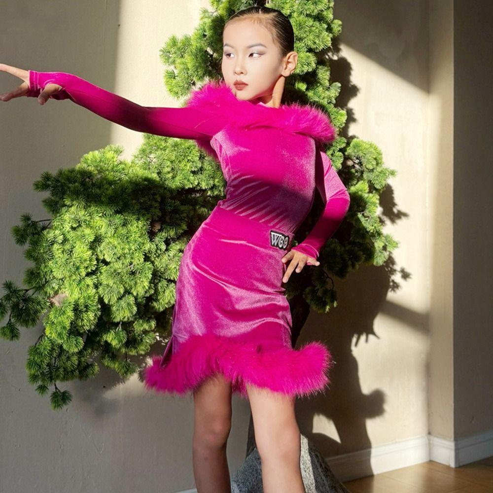 Professional Kids Latin Dance Dress Velvet Stage Costume Ballroom Dance Costume  Show Costumes