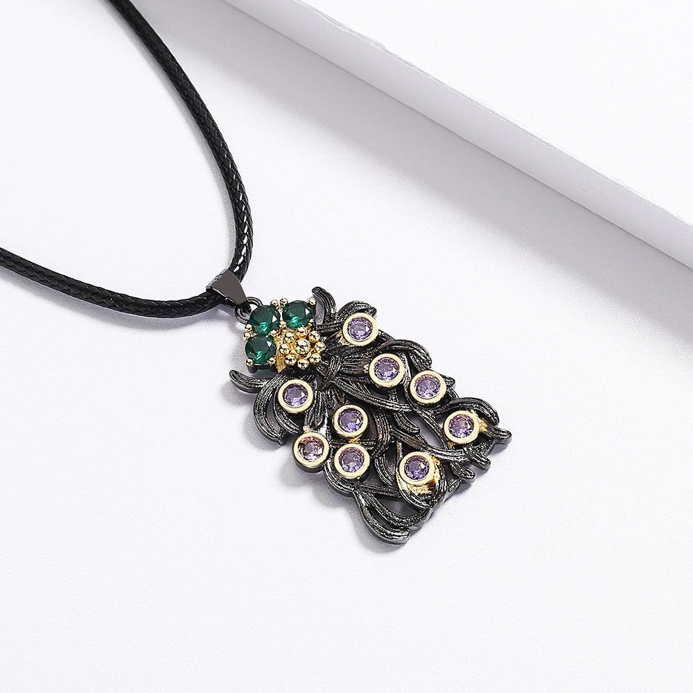 Bohemian Style Purple Zircon Pendant with Irregular Black and Gold Flower Shaped Jewelry High Quality Party Sweater