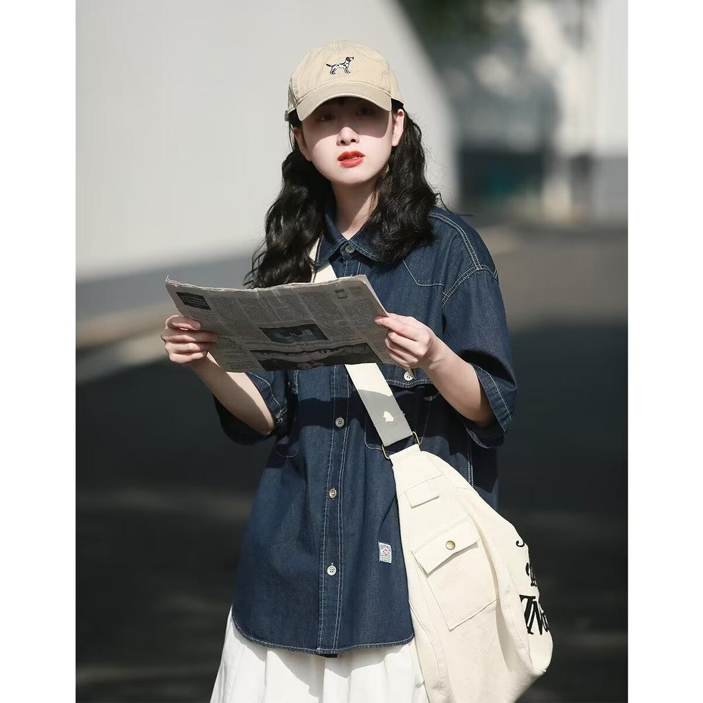 Японский ретро модный бренд летняя свободная джинсовая рубашка с короткими рукавами художественная молодежная рабочая рубашка мужская и женская многослойная куртка