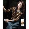 Women's Autumn Striped Slim-fit Knit Sweater with Merino Wool Blend