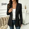Women Casual Outerwear Striped Blazer with One Button, Breathable Business Work Slim Fit Jacket, Long Sleeves Notch Lapel Collar Coat for Fall