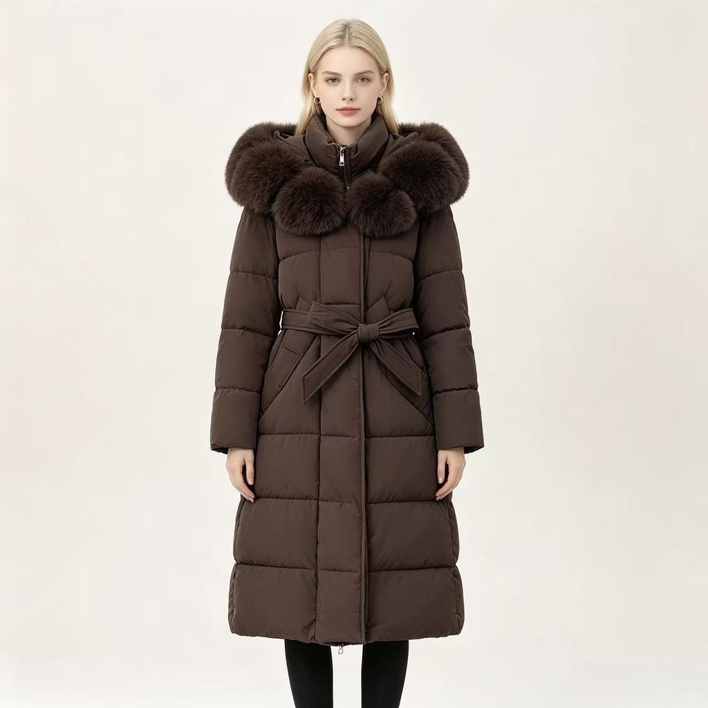 Winter knee versatile padded jacket with lace-up thickened padded jacket women's medium and long hooded jacket padded jacket new