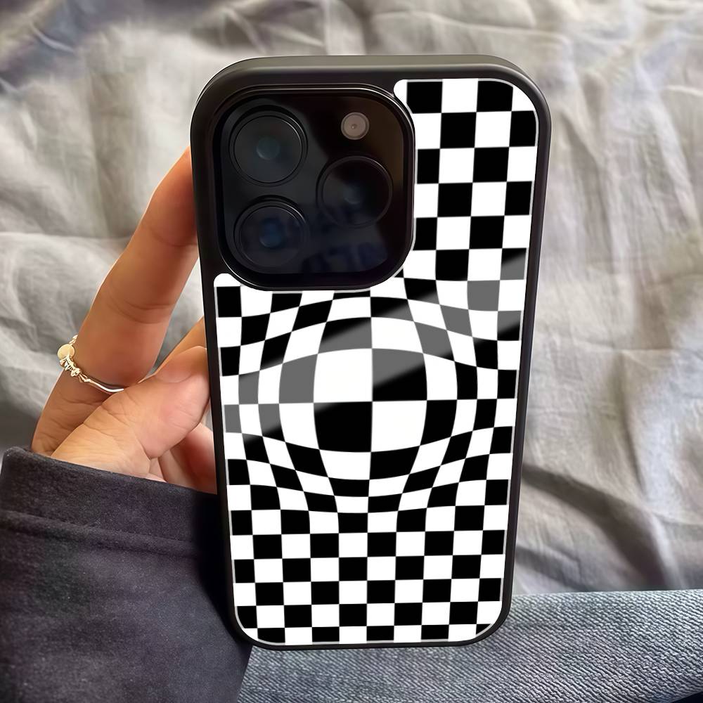 Черно-белый шахматный узор PC+TPU Чехол для телефона Для Iphone 17 Air 16 15 14 13 12 11Pro Max Жесткий пластик