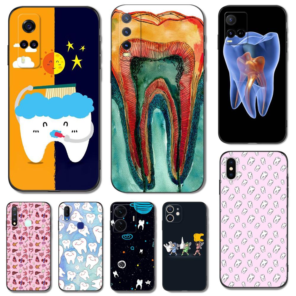 Черный ТПУ чехол для Vivo V5 V5S V7 V9 Youth V11 V11i V15 V17 NEO V20 E V21 V21E V23 V23E PRO 4G 5G узор зуб стоматолога