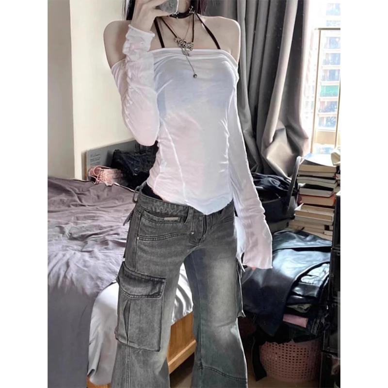 Женские мешковатые джинсы-карго, винтажные, 90-е, эстетичные, большие, джинсовые брюки, ковбойские брюки с высокой талией в стиле Харадзюку 2000-х годов, дрянная одежда