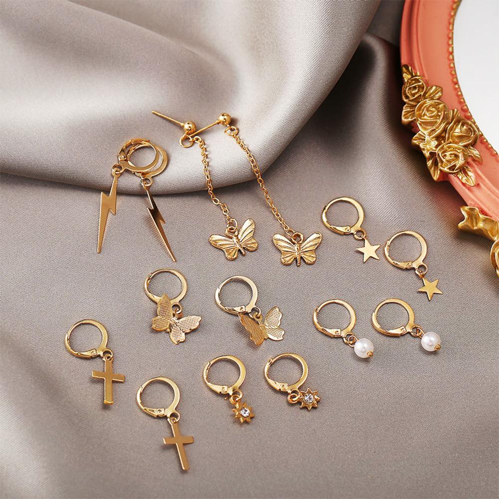 7 Pairs Of Women Earrings Alloy Creative Simple Butterfly-shape Earring Set