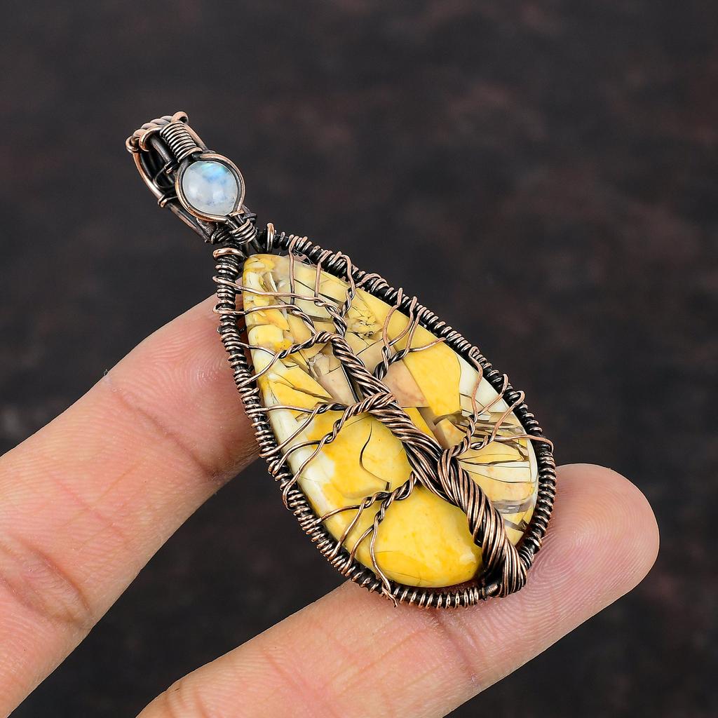 Древо жизни Подвеска из брекчированного мукаита Медная проволока Обернутая подвеска из драгоценного камня Радуга Ювелирные изделия из лунного камня Медные украшения ручной работы Подарок для мамы