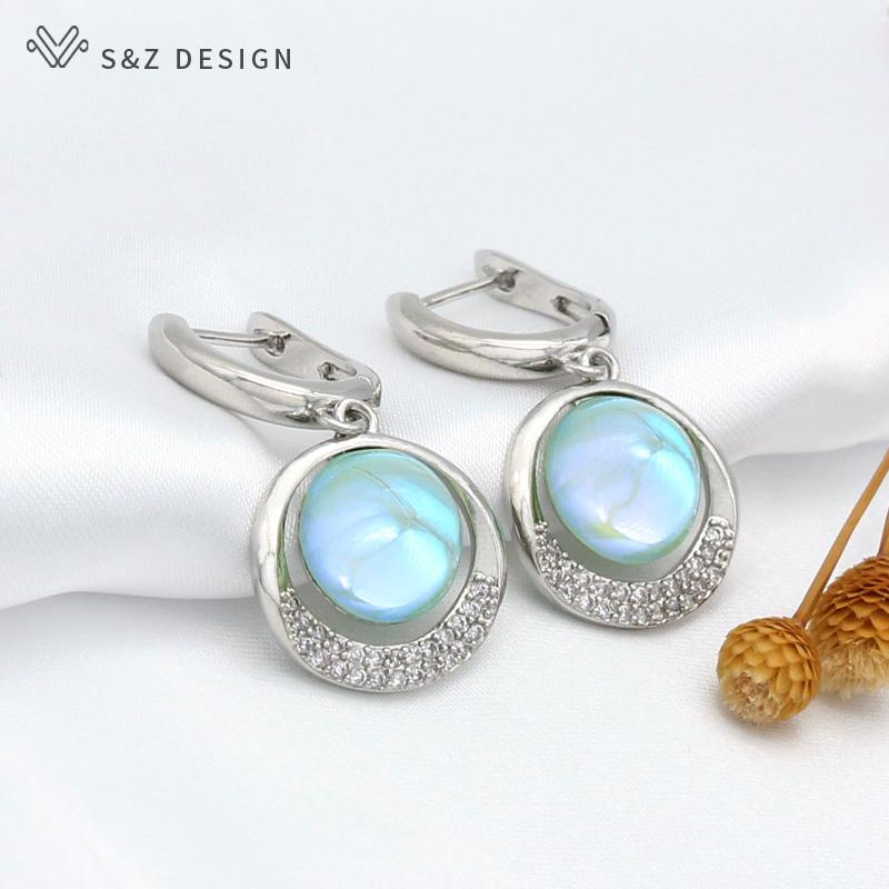 Trendy Elegant Cubic Zirconia Eardrop Colorful Round Crystal Drop Earrings For Women Girl Luxury Wedding Fashion Jewelry Gift Anti-allergy