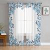 Blue Watercolor Flower Tulle Curtains For Living Room Chiffon Voile Sheer Window Curtain For Bedroom