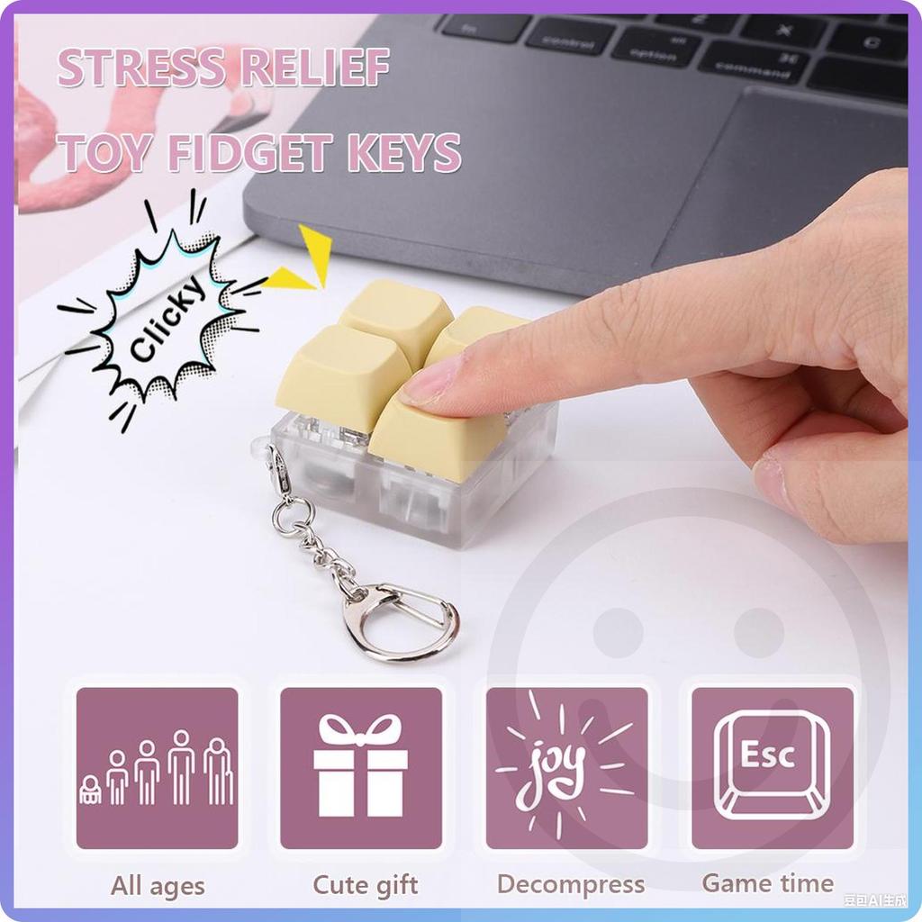 Clicky Fidgets Keychain with RGB Lights Anti Stress Light Up Keyboard Button Key Chain Stress Relief Toy For Office Accessories