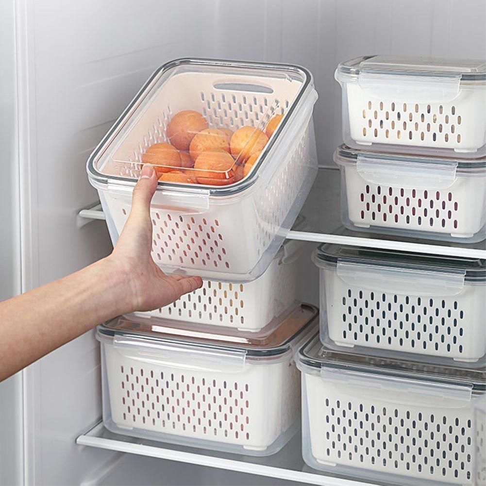 3300ML Large Refrigerator Storage Fridge Organizer Fresh Vegetable Fruit Boxes Drain Basket Storage Containers Pantry Kitchen Organizer