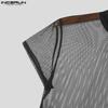 INCERUN Two-piece Men Short Sleeve Mesh Sheer Tops High Waist Pants Sets
