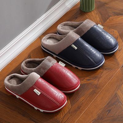Хлопковые тапочки зимние водонепроницаемые однотонные простые тапочки ПУ Баотоу пара простые шерстяные деревянный пол для дома