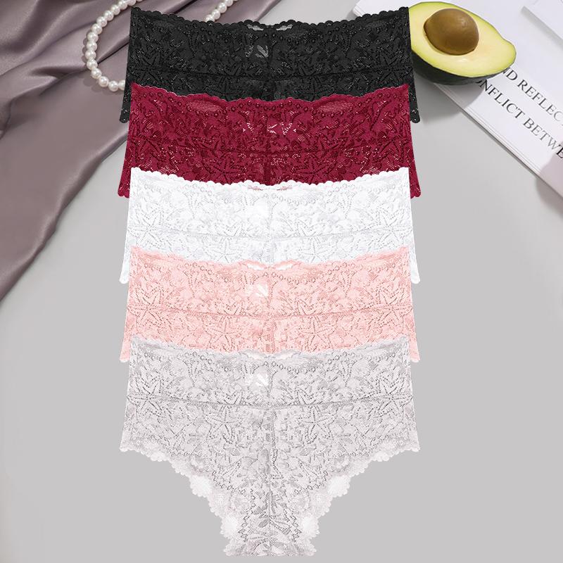 5Pcs/Set Sexy Floral Lace Panties Women Briefs Low Waist Soft Lingerie Comfortable Female Underwears Girls Intimates Panties