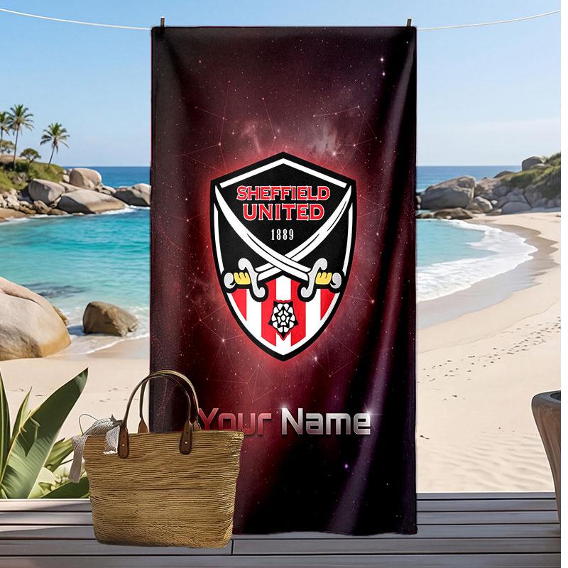 Sheffield United FC Personalized Printed Beach Towel Soccer Logo Support Custom Name Text Absorbent Towel For Sport Travel Special Gift