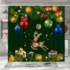 Christmas Shower Curtain, Winter Colourful Christmas Balls Pine Needle Gifts Merry Christmas Wreath Polyester Bathroom Decor