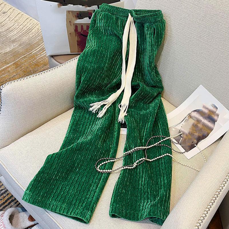 Женские утолщенные вельветовые брюки, прямые свободные брюки с завязками
