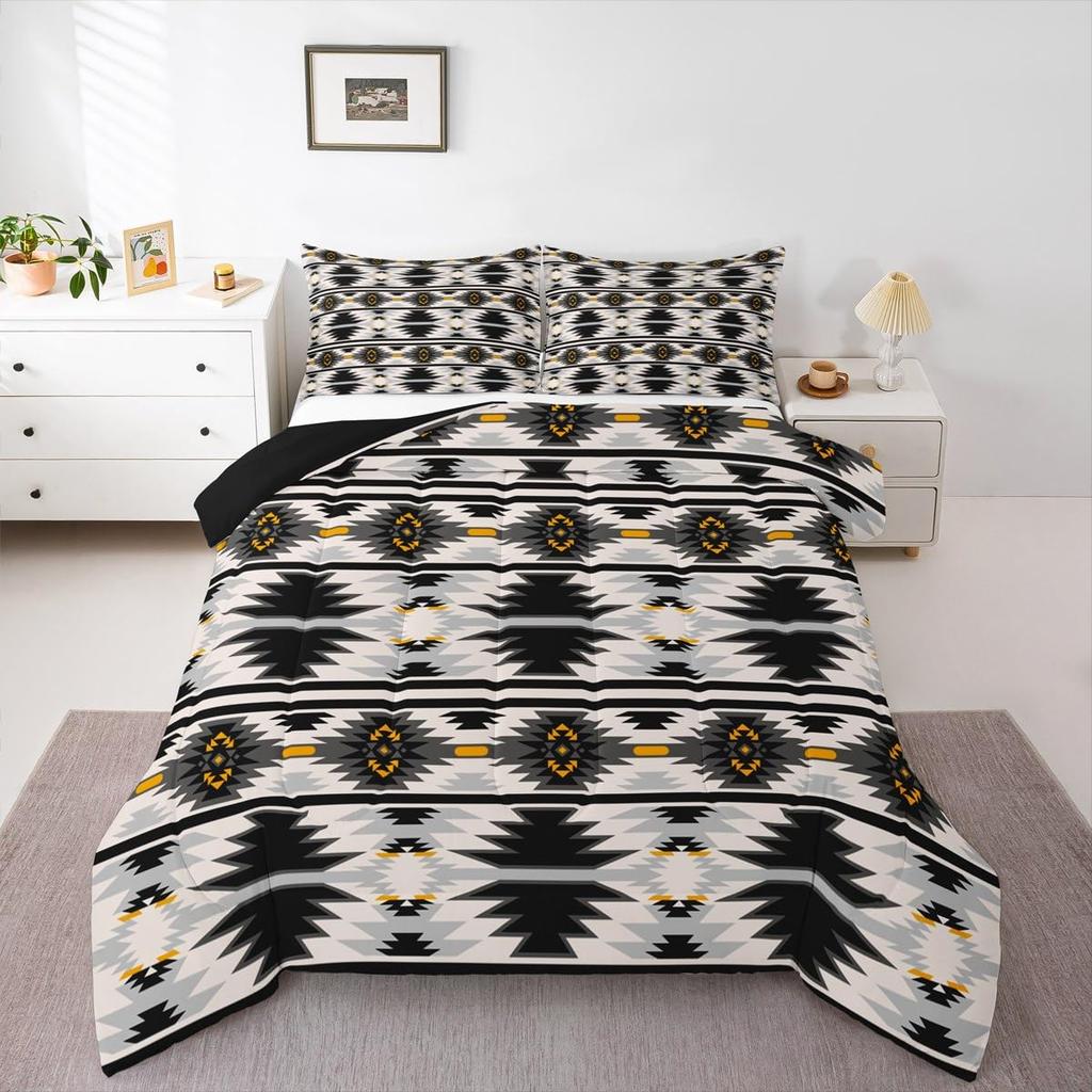 Erosebridal Western Aztec Comforter Set King Size, Boho Farmhouse Bedding Set for Kids Boys Teens Ethnic Southwest Bull Skull Cow Quilt Amer