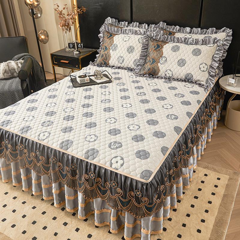 Летний латексный коврик из ледяного шелка, летний коврик из трех частей, кружевная юбка-кровать, съемное покрывало в европейском стиле, коврик для кондиционирования воздуха, постельные принадлежности