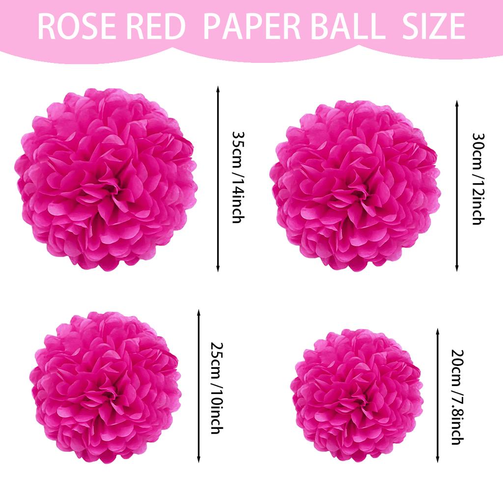 1 шт. Набор 7,8-дюймовых розово-красных бумажных цветов, украшения из помпонов, бумажные цветы для вечеринки по случаю дня рождения, подвесные цветы