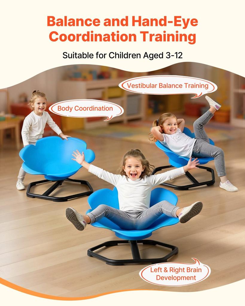 Kids Swivel Chair, 220 lbs Capacity, Cylinder Shape Sensory Spinning Chair, Autistic Kids Sensory Toy Seat with Non-Slip Metal Base, Toddler Sit &