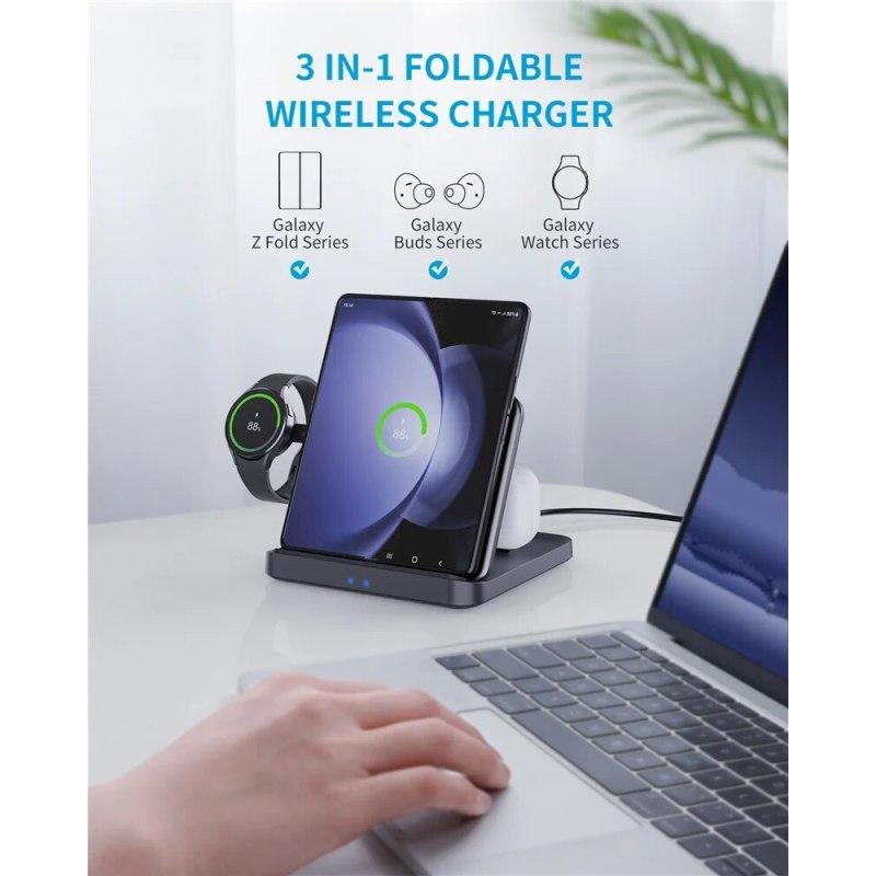 3 In 1 Wireless Charger Stand Foldable Fast Charging Station for Samsung Galaxy S23 S22 21 Flip 5 4 Z Fold Watch 5 4 Active Buds