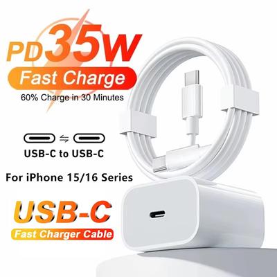 35 Вт USB C PD быстрое настенное зарядное устройство для iPhone 15 16 Pro Max 15 16 Plus USB-C на Type-C кабель для быстрой зарядки
