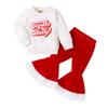 Baby Girl Clothes Set "Santa Baby" Print Sweatshirt and Red Flare Pants 2pcs Xmas Clothes