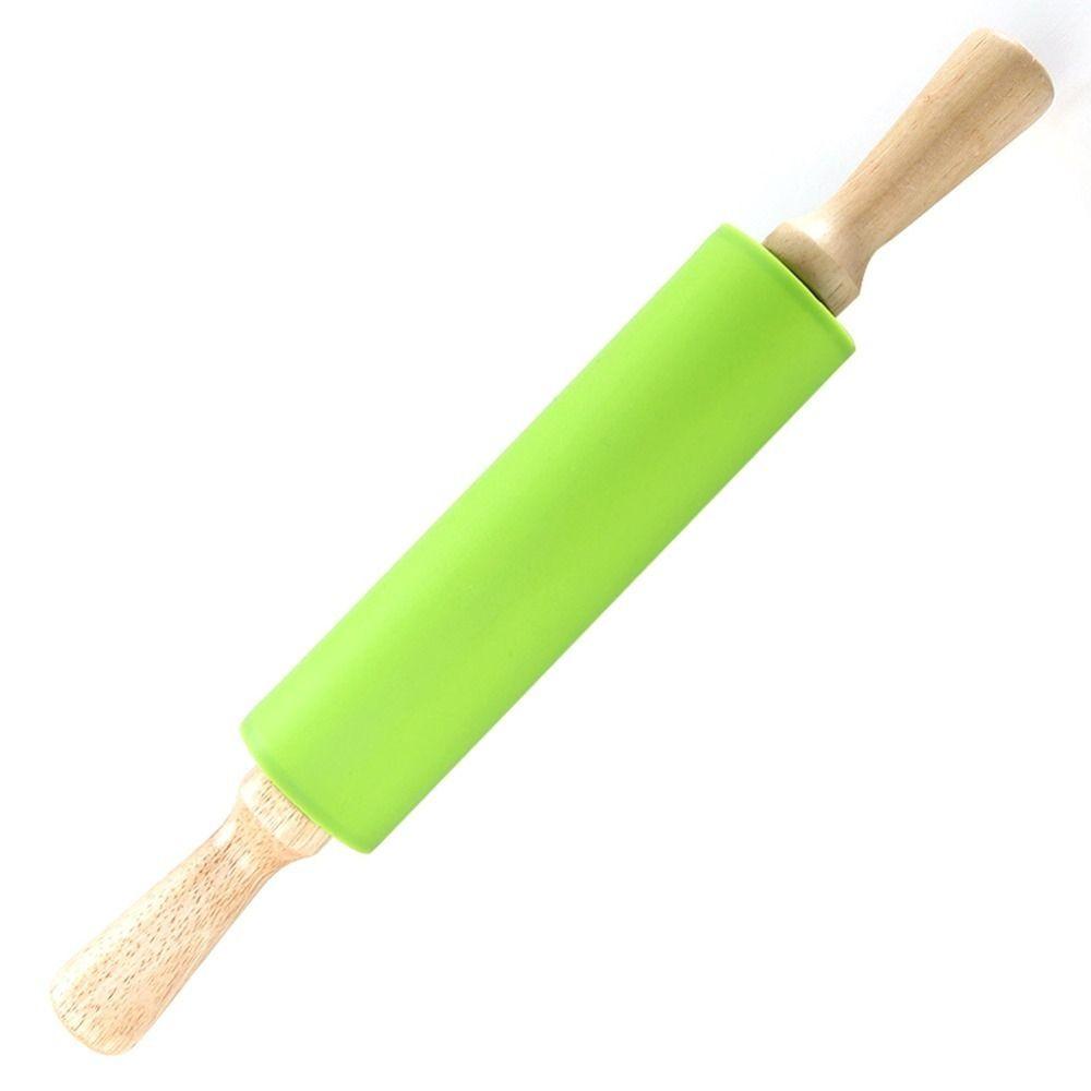 Solid Wood Handle Dough Roller Silicone Baking Rolling Pin Rolling Pin Dough Pancake Pastry Cookie