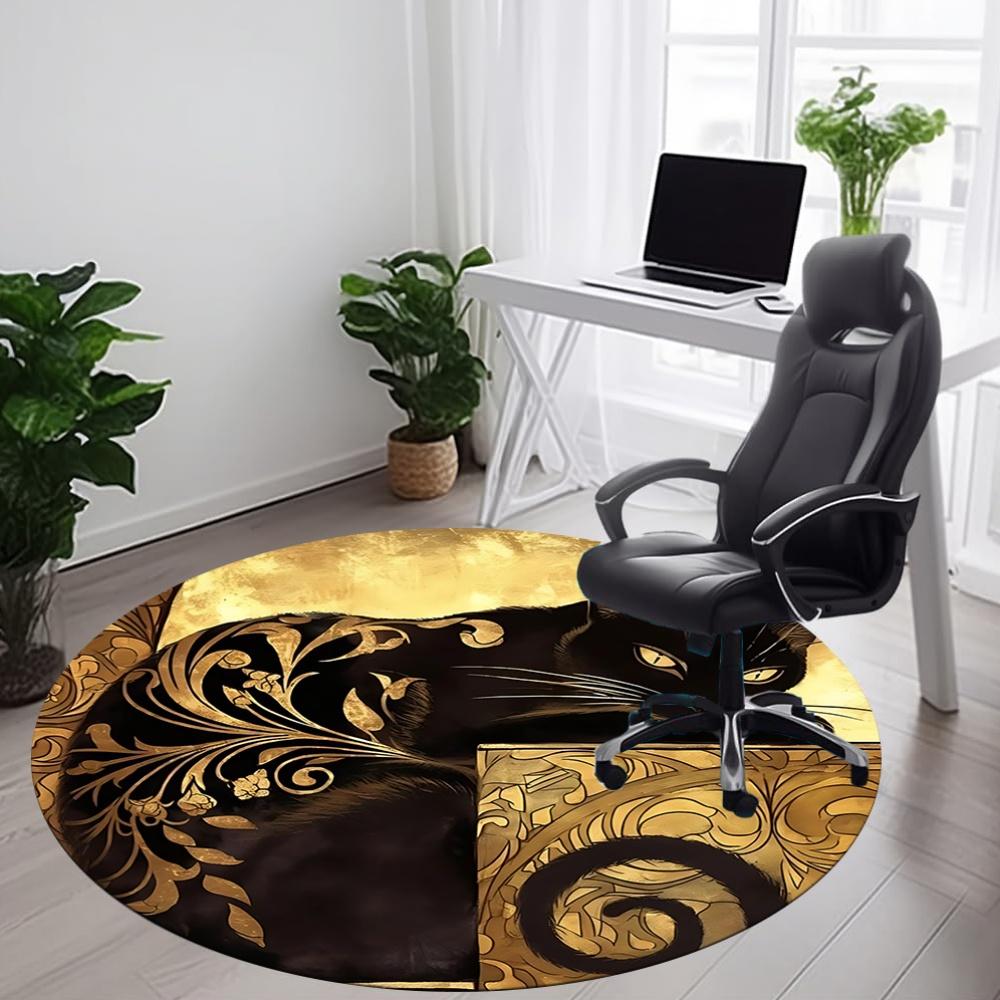 1pc Cat Gold Office Round Area Rug, Under Office Chairs Bedroom Living Room Home Decor, Room Deco, Available in Various Sizes