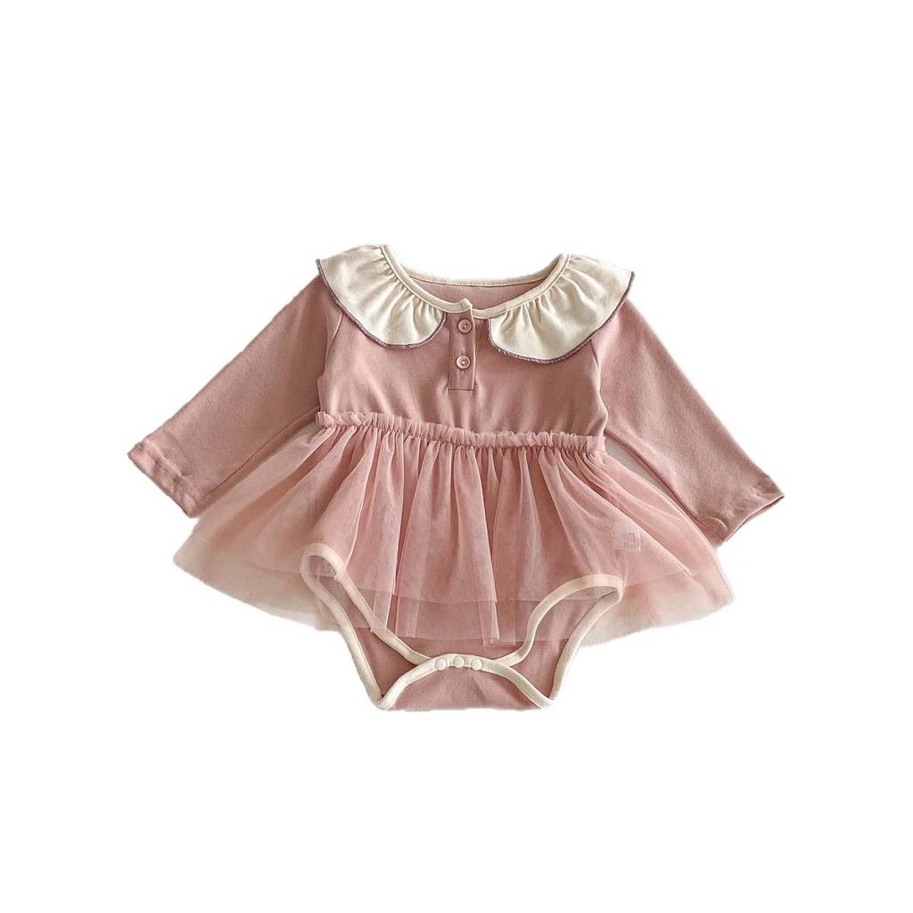 Новый осенний ромпер с длинными рукавами для маленьких девочек с сетчатым боди и воротником Питер Пэн