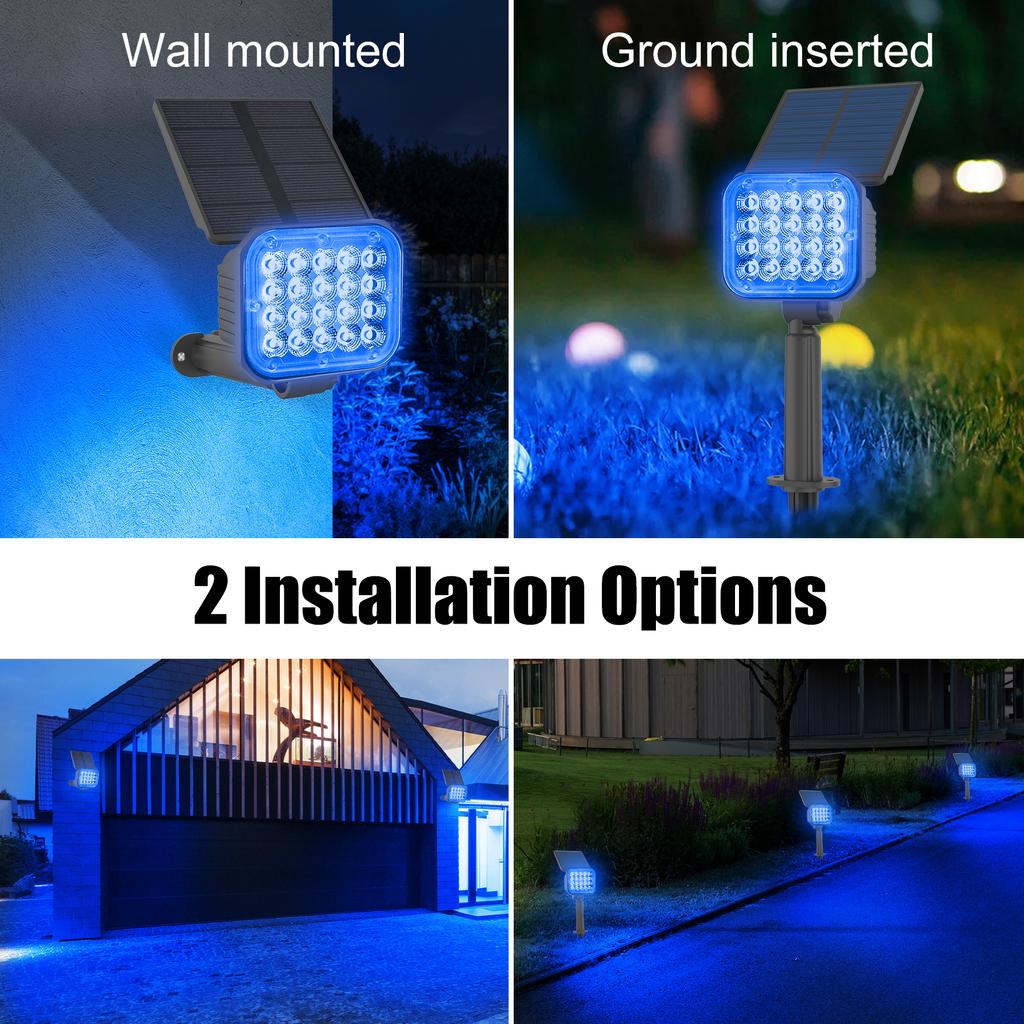 2/6 шт. Синий солнечный садовый светильник, уличный солнечный прожектор IP65, солнечный настенный светильник с регулируемой яркостью, солнечная лампа для сада