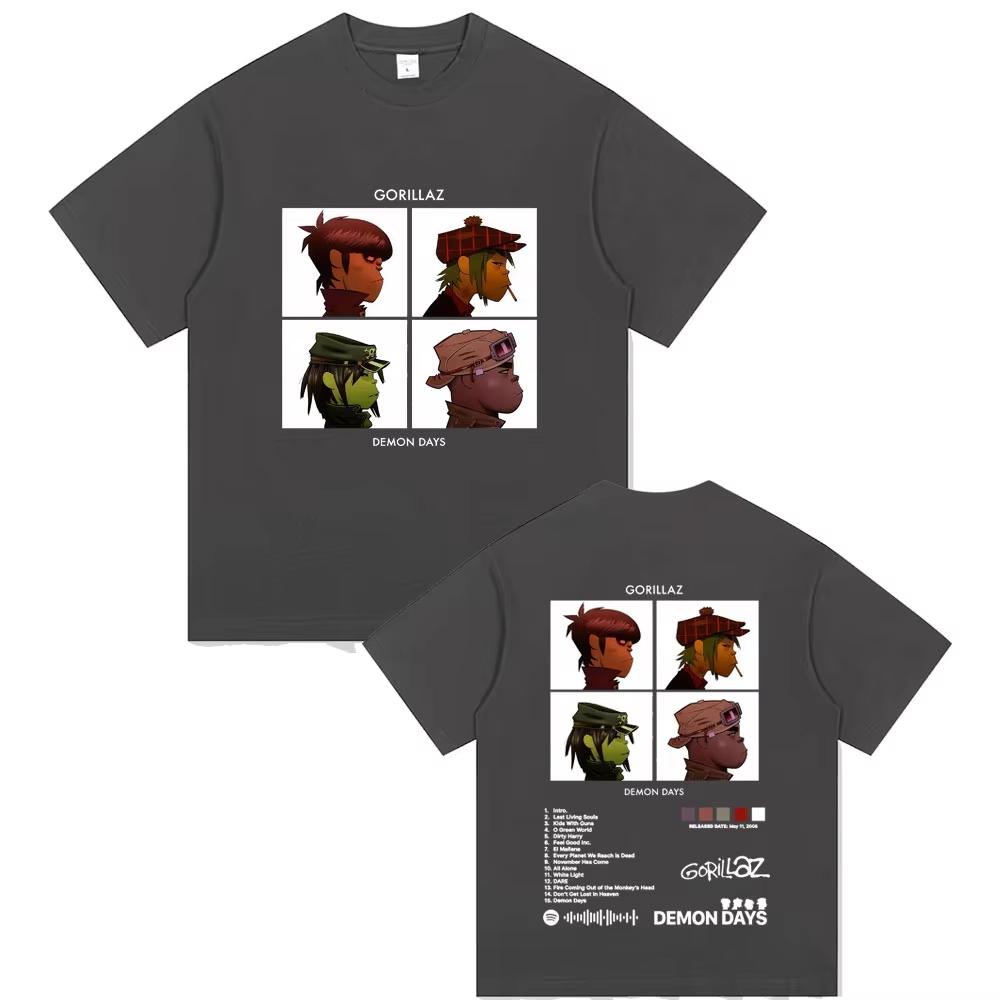 Rock Band Gorillaz Album Merch Printed T Shirts Unisexs Women Hip Hop Fashion Oversized Streetwear Male Soft Cotton Tshirt Tops