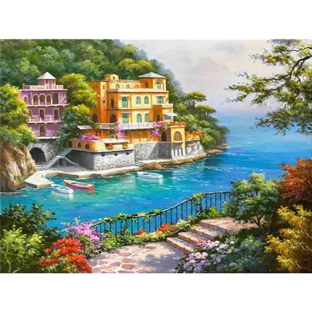 3D алмазная живопись город полный квадратный круглый дрель искусство горный хрусталь 5D DIY Алмазная вышивка пейзаж Приморский подарок ручной работы