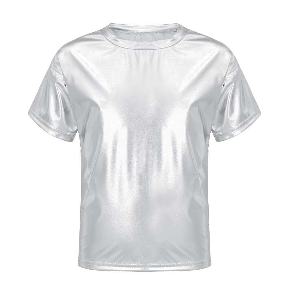 Disco Metallic Top Hip Hop Performance Dancewear Fashion Dance Top Kids Boys Girls