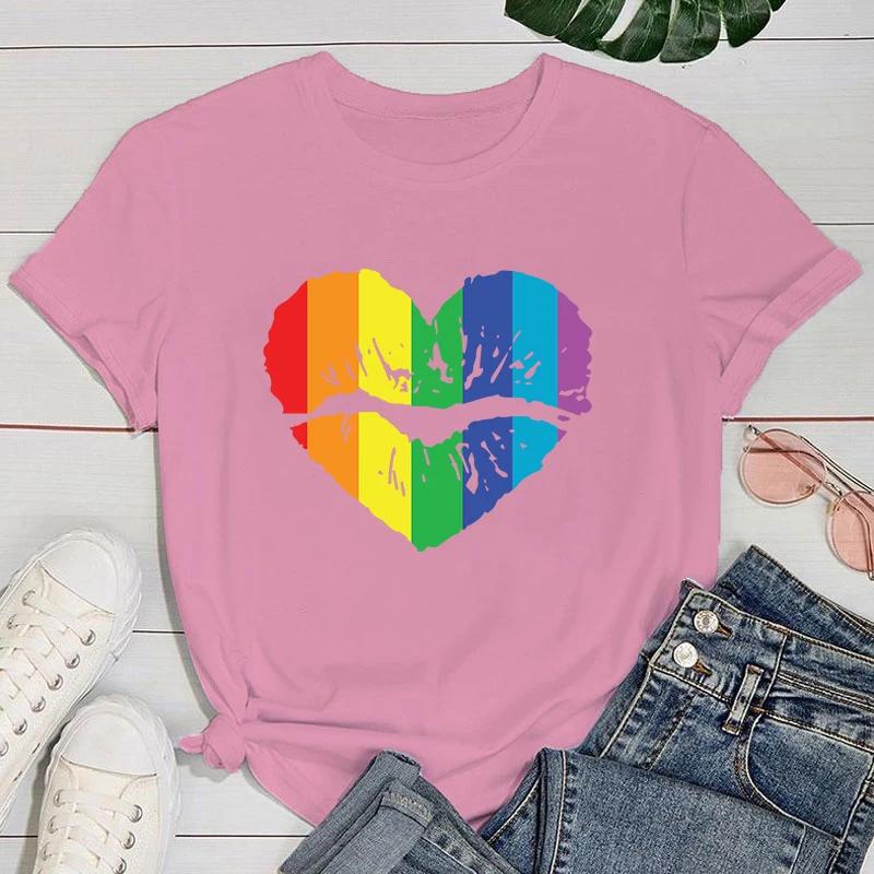 (Premium T-shirt)Cool Lgbt Lips Print T-Shirt For Women Summer Fashion Casual T-Shirts Short Sleeve Creative Personalized Tops