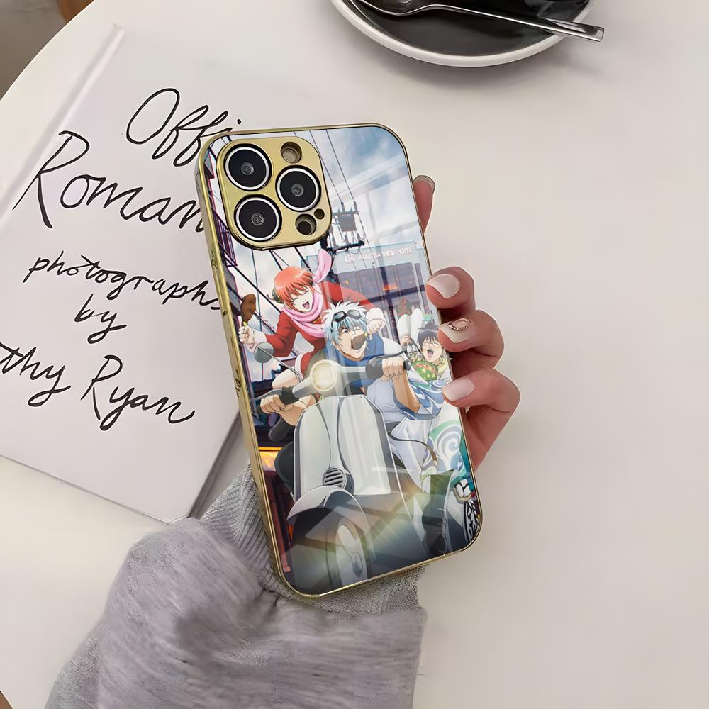 Чехол для телефона Аниме G-Gintama Роскошный Тонкий Золотой Чехол Для IPhone 17 Air 16 15 14 Plus 13 11 12 Pro Max Гальваническое Покрытие