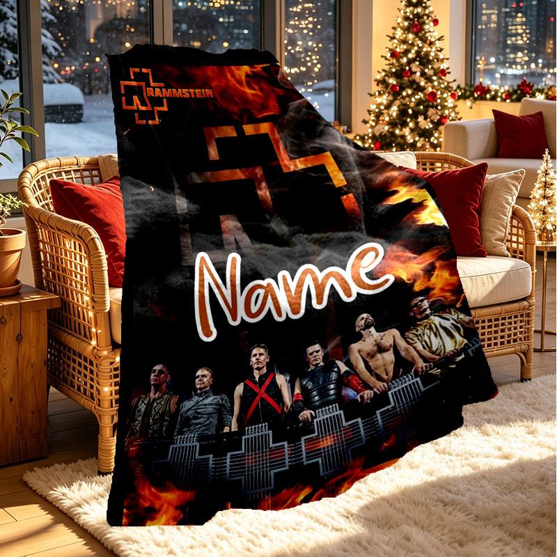 Custom Name Personalized Rammstein Print Blanket, Home Decor, Bedroom, Sofa, Camping, Couch, Gifts for Birthday Christmas